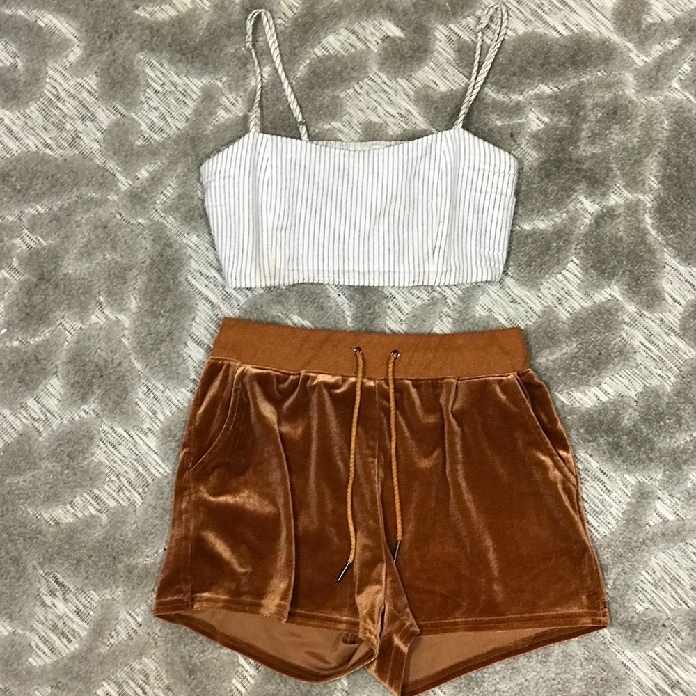 Camel Colored Velvet Shorts