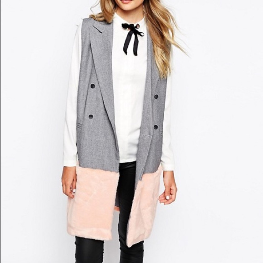 Sister Jane Sleeveless Jacket With Faux Fur Panel