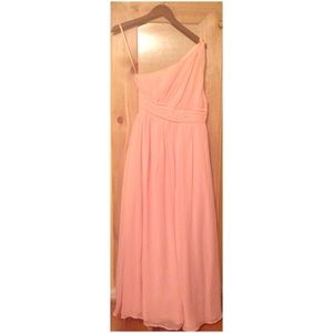 One shoulder pale pink full length dress