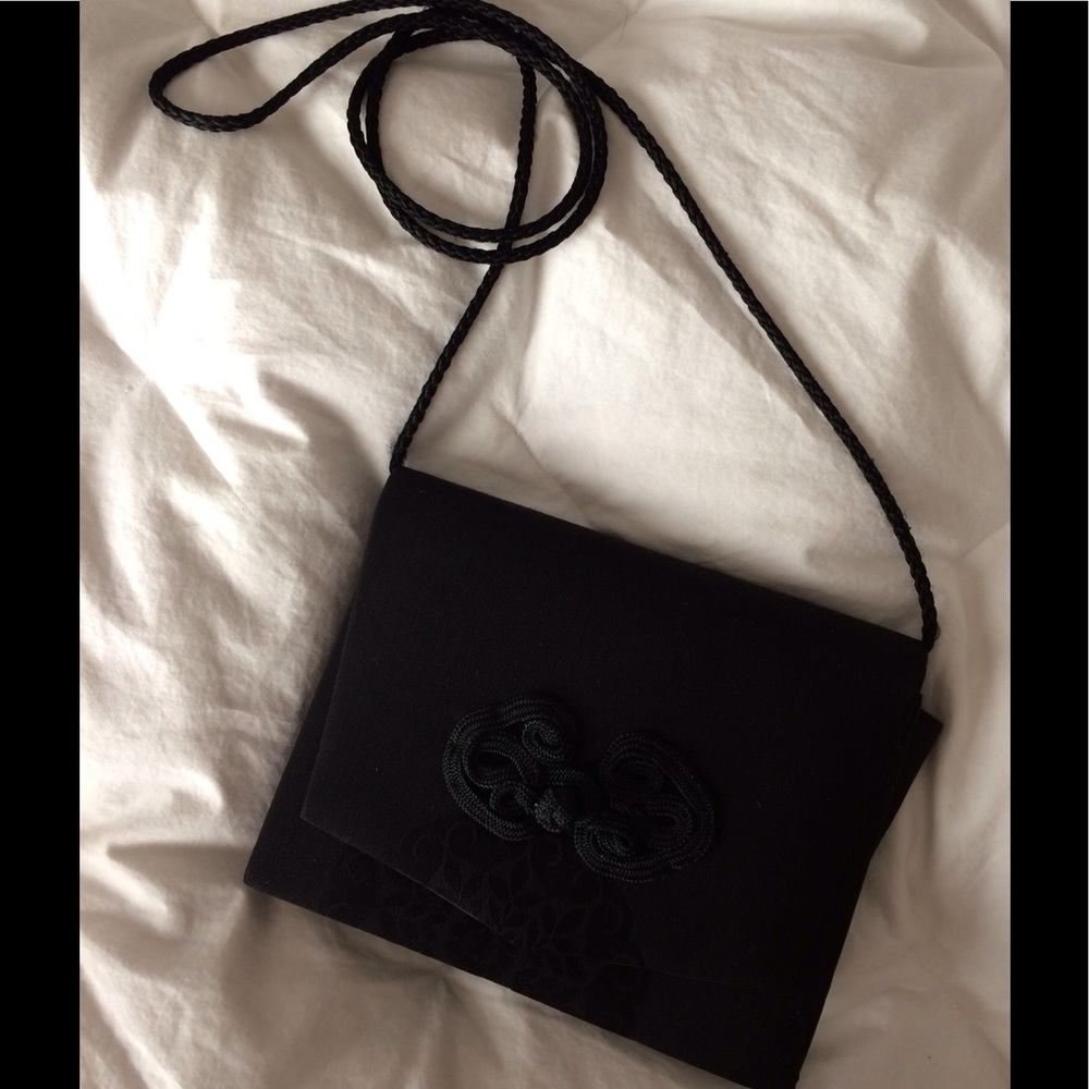 ORIENTAL black fabric crossover evening bag, $15. - Picture 1 of 5