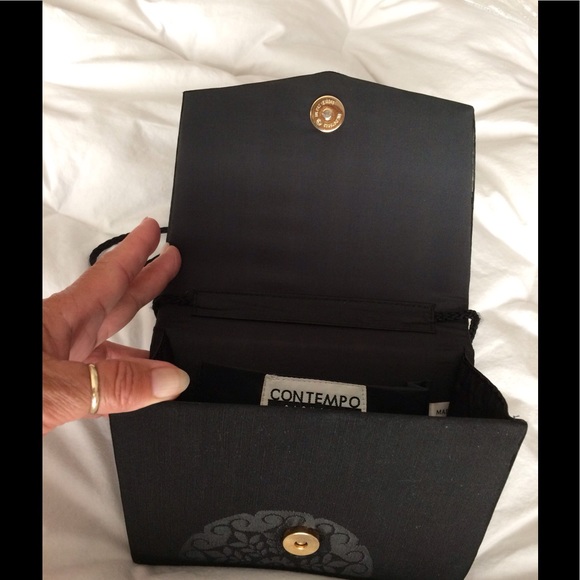 ORIENTAL black fabric crossover evening bag, $15. - Picture 2 of 5