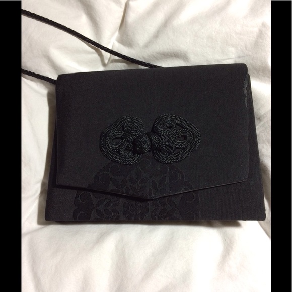 ORIENTAL black fabric crossover evening bag, $15. - Picture 4 of 5