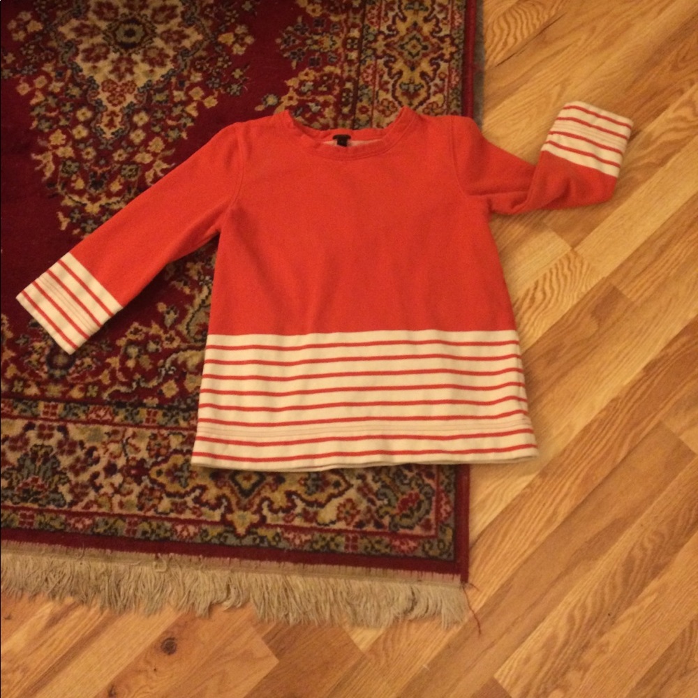 EUC J Crew Orange Striped Pullover