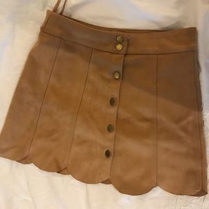 Light brown suede button down pleated mini skirt