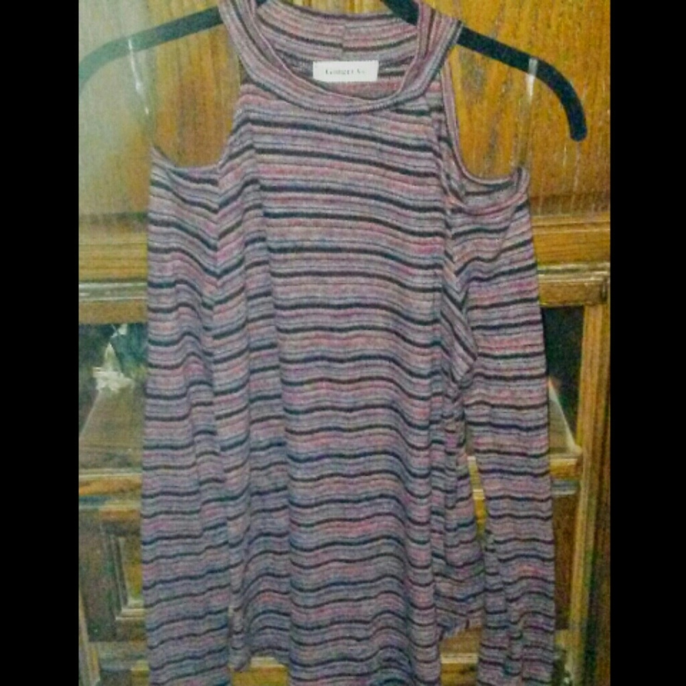 Ginger G Cold Shoulder Striped Sweater