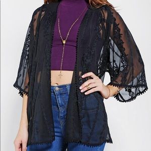 Urban outfitters black embroidered kimono