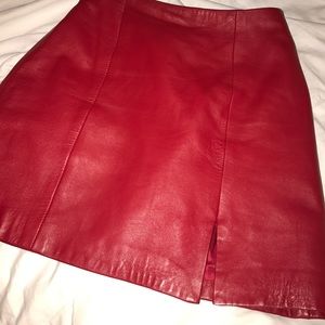 Red leather mini skirt
