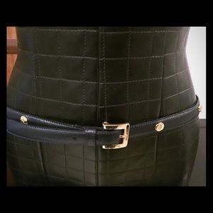 Leather belt black with gold
