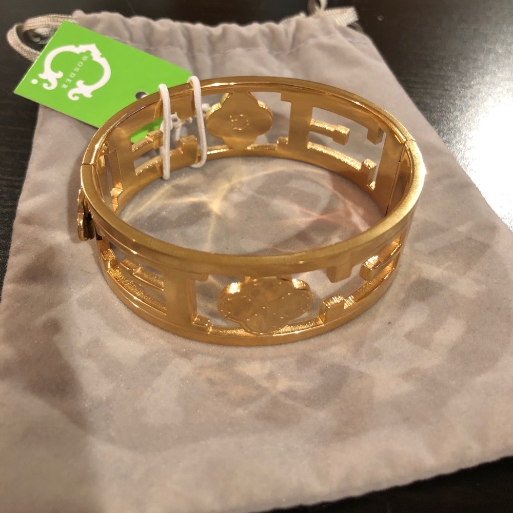 Gold Wide Initial “E” Bracelet.