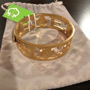 Gold Wide Initial “E” Bracelet.