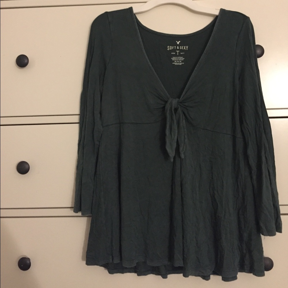 Green Long Sleeve Tue Front Top