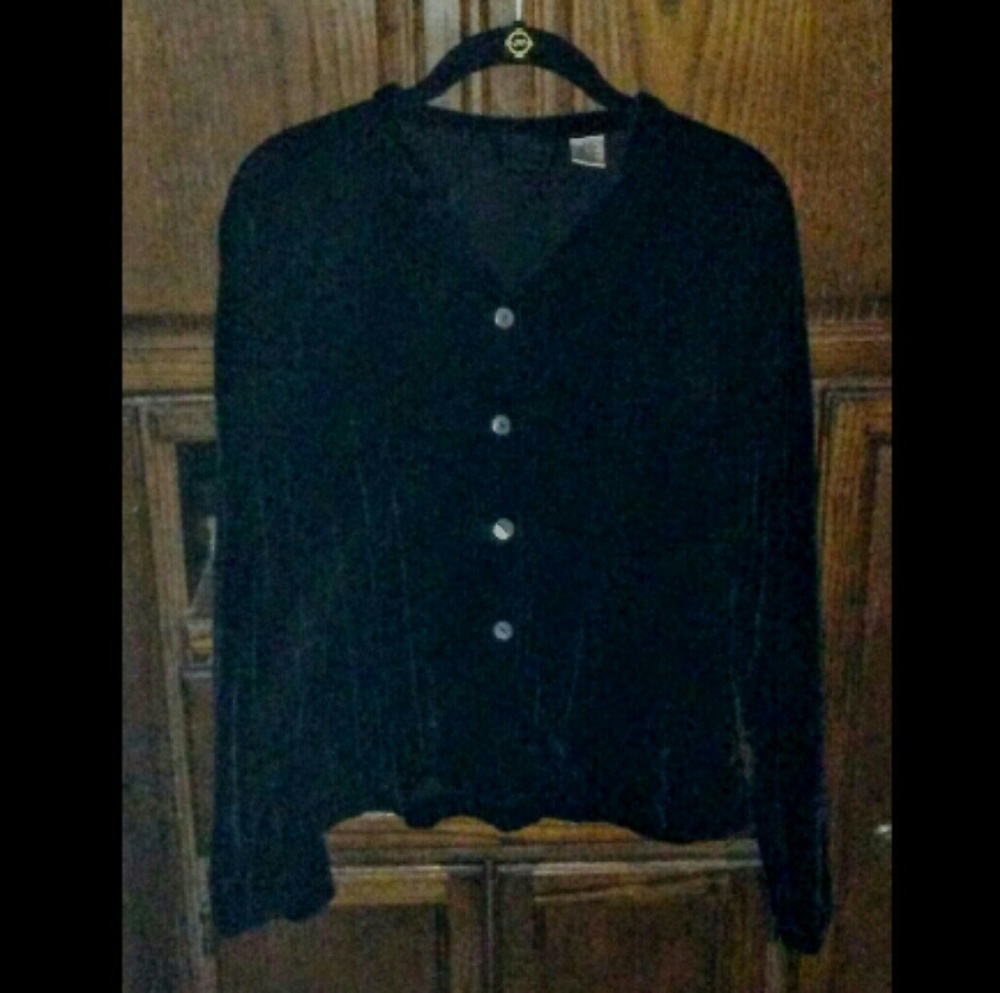Vintage Kiko Black Velvet Burnout Button Up Blouse