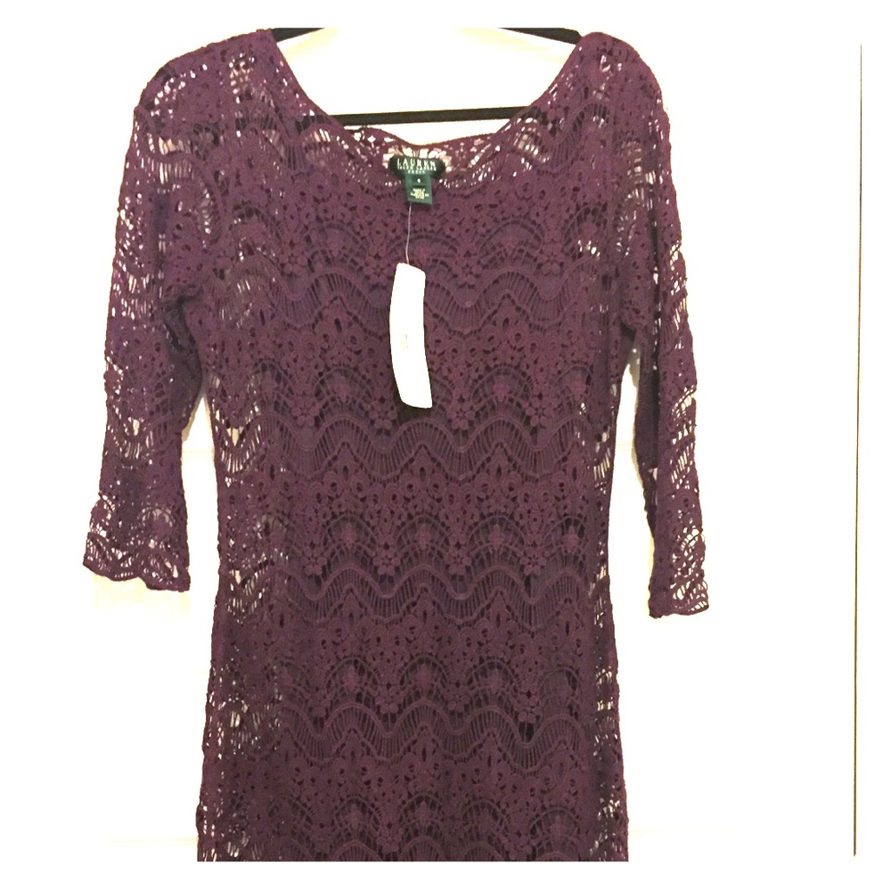 Ralph Lauren purple crocheted lace sheath dress