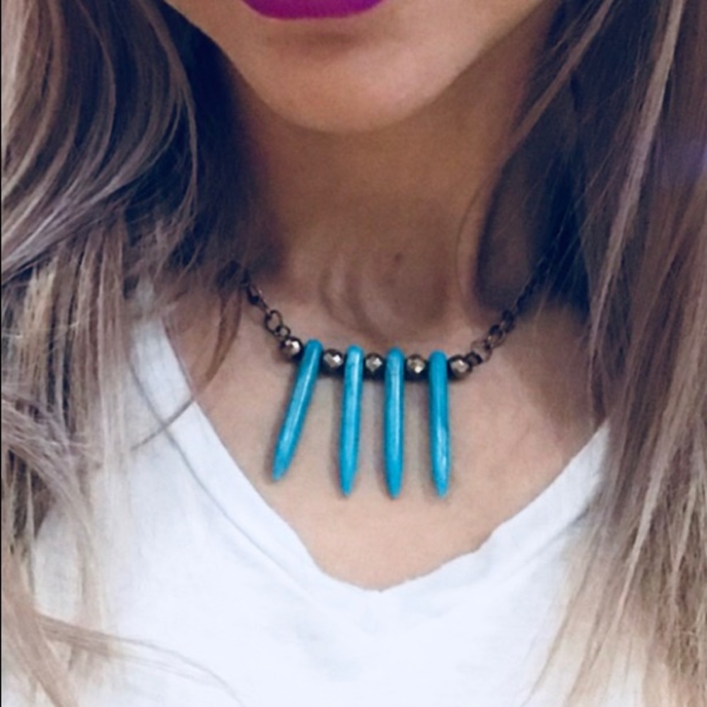 Turquoise and hematite bar choker
