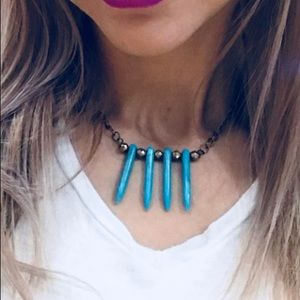 Turquoise and hematite bar choker
