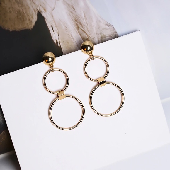 Bijoux Double Round Gold Dangle Earrings. - Picture 2 of 2