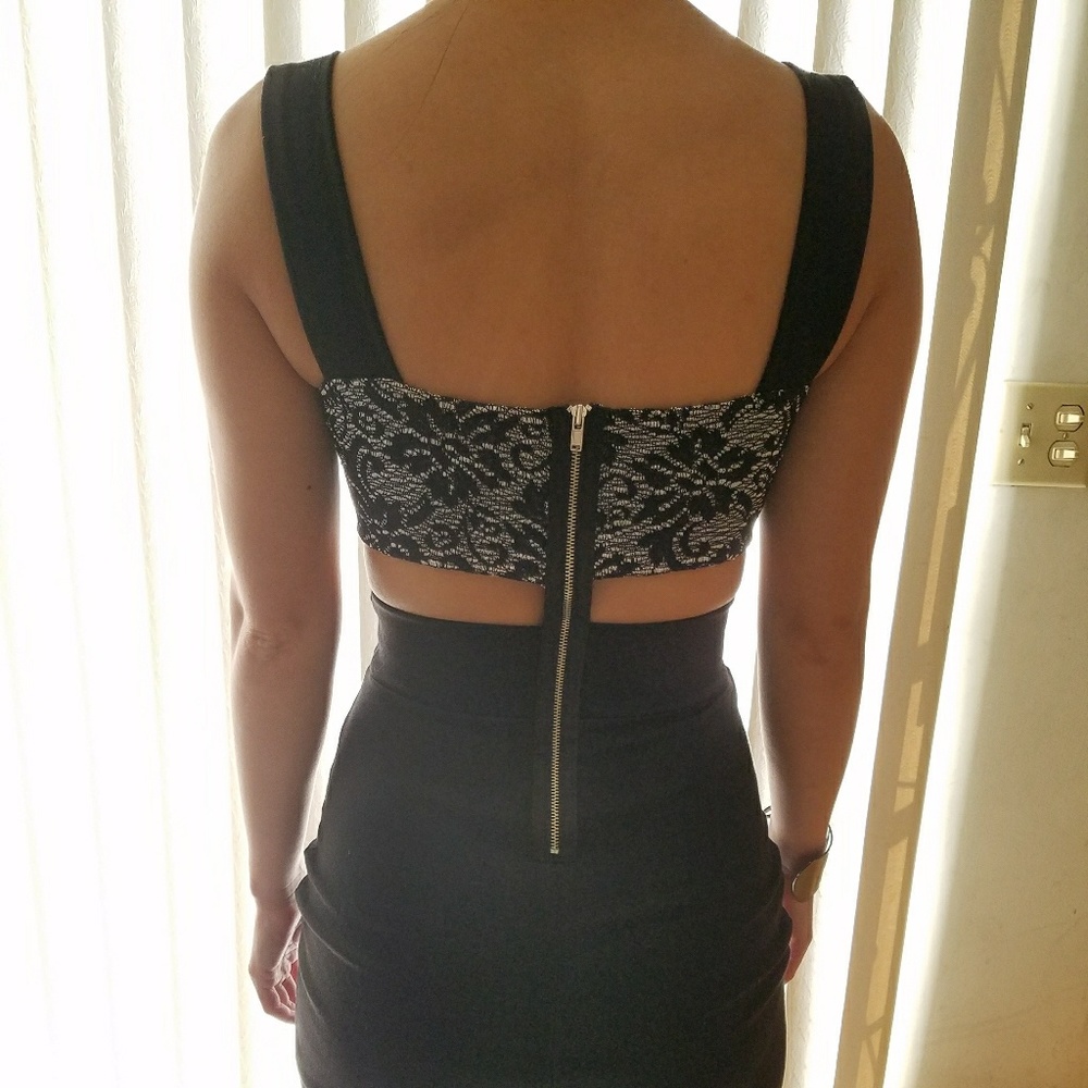 ANGL Side Cut Out Black Mini Dress - Picture 2 of 5
