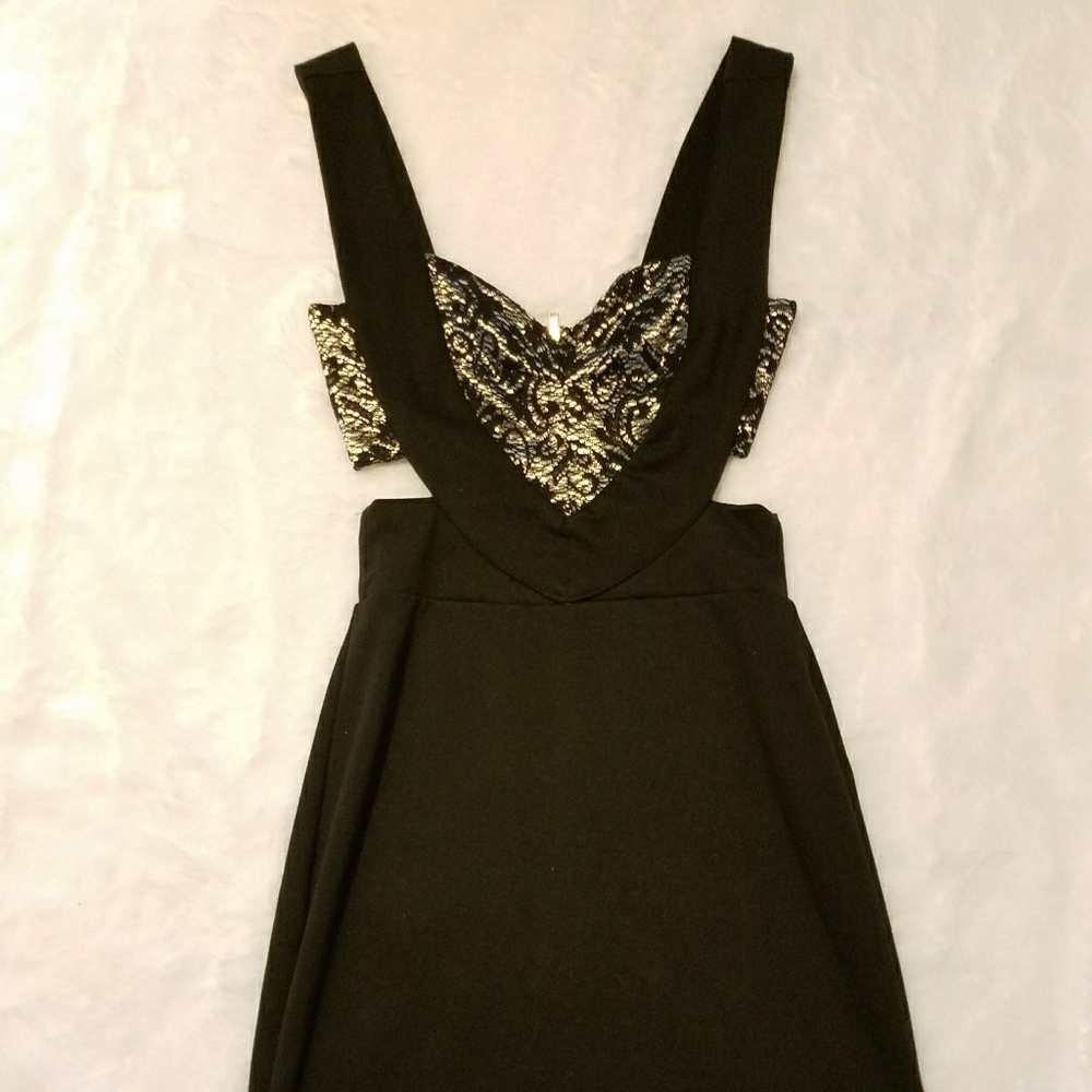 ANGL Side Cut Out Black Mini Dress - Picture 4 of 5