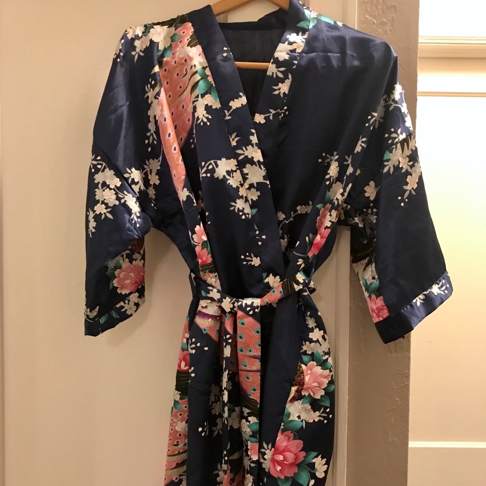 Navy Patterned Silk Robe
