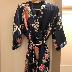 Navy Patterned Silk Robe