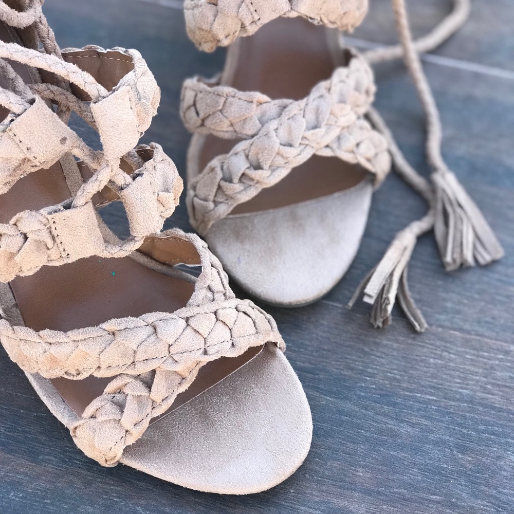 Braided Lace Up Tassel Chunky Heel Boho Sandal - Picture 3 of 7