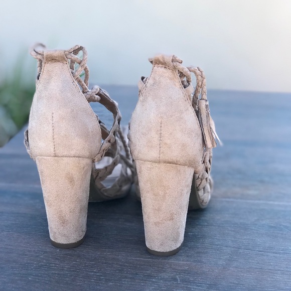 Braided Lace Up Tassel Chunky Heel Boho Sandal - Picture 2 of 7