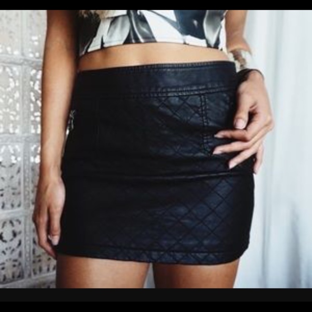 BCBG black faux leather skirt