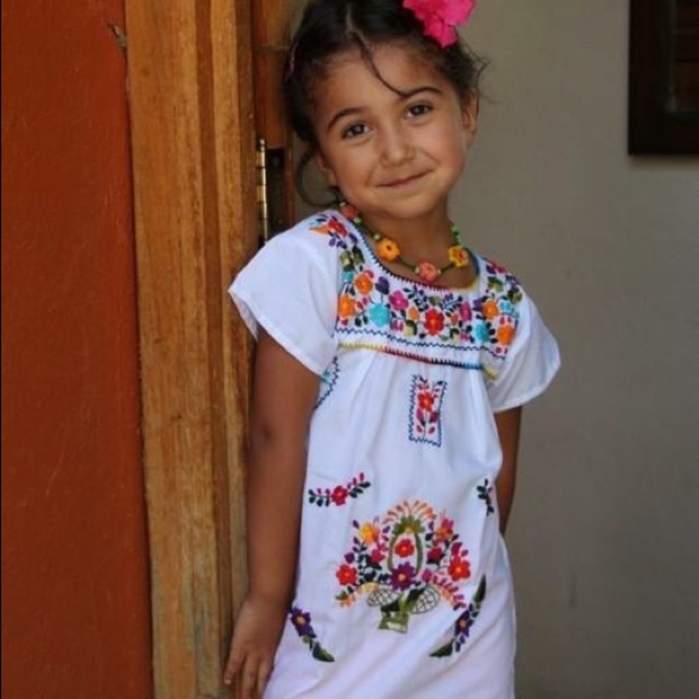 Authentic Mexican Dress for Girls White Floral - Picture 1 of 2