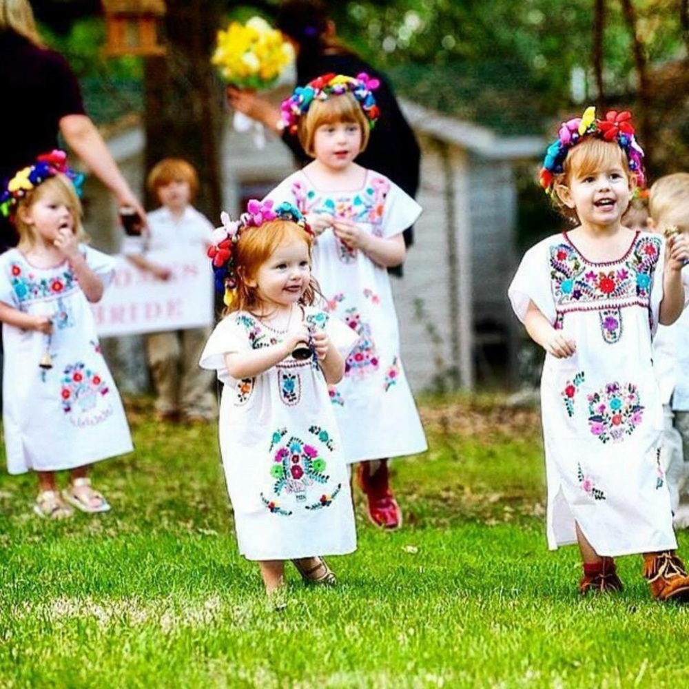 Authentic Mexican Dress for Girls White Floral - Picture 2 of 2