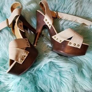 Qupir faux wooden/leather heels