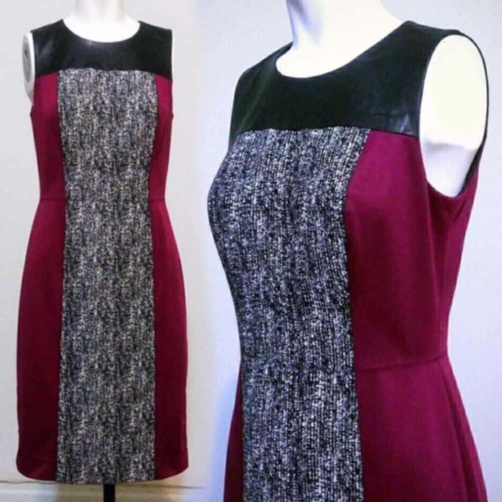 Maggy London Dress Color-block Wine Black