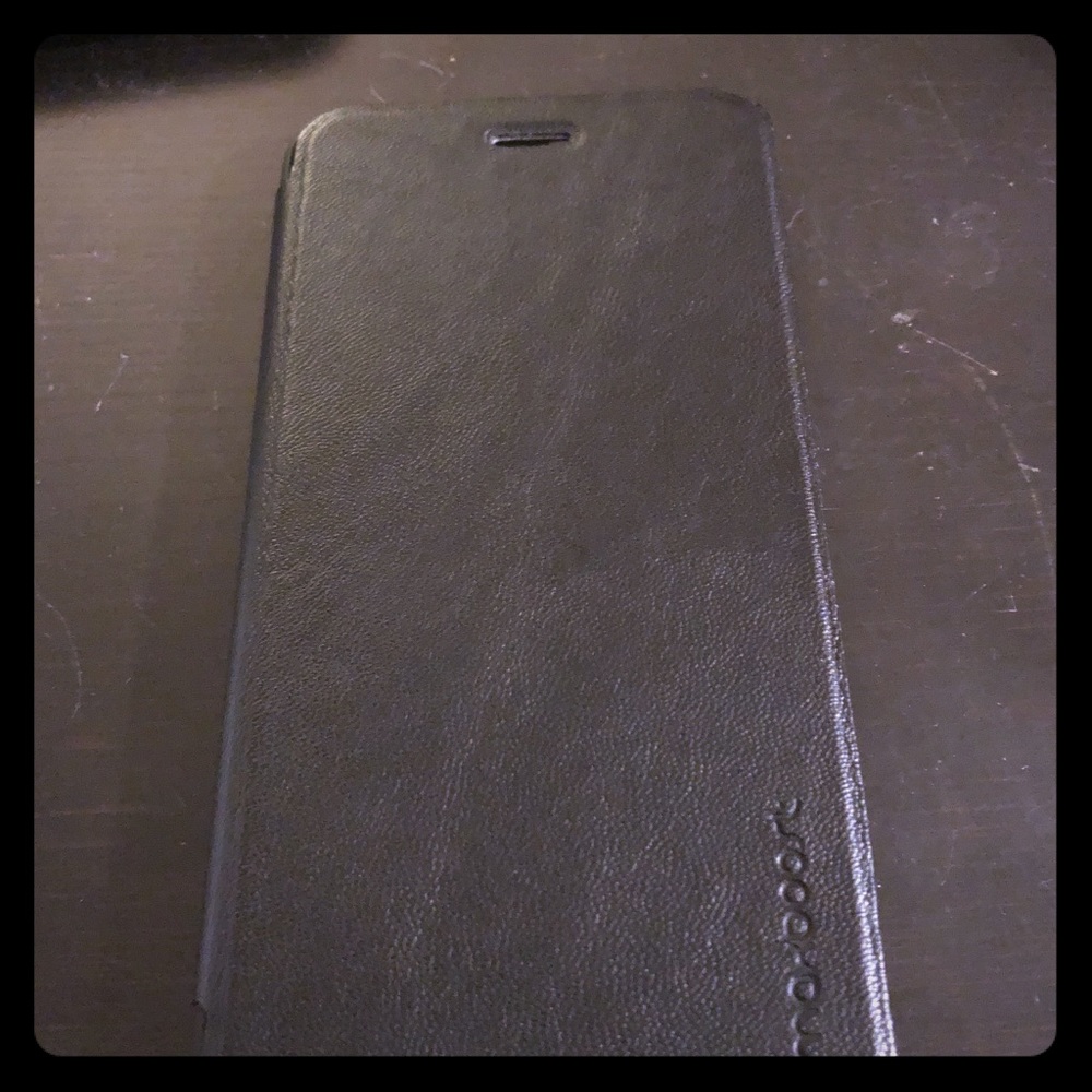 Black iPhone 6 Plus leather folding case.