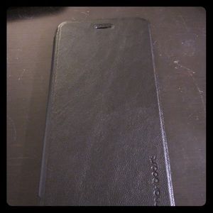 Black iPhone 6 Plus leather folding case.