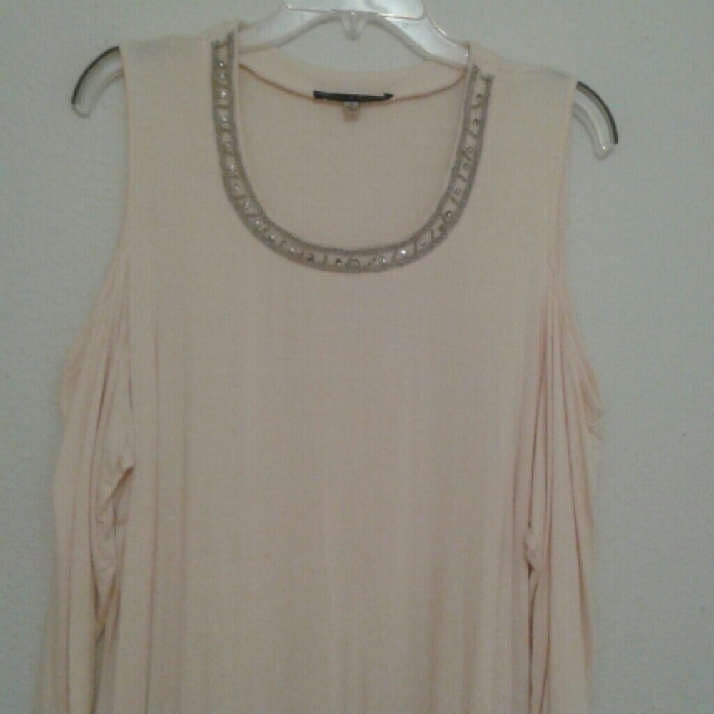Bling Neck Cold Shoulder Tee