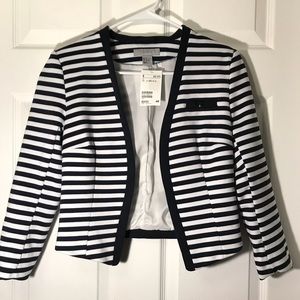 Navy Blue & White Striped Blazer Jacket Size 6 NWT