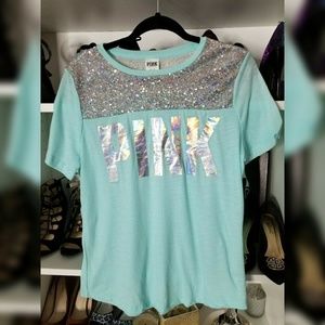 Blue Sparkly Victoria Secret Pink Shirt