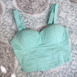 Mint Eyelet Crop Top