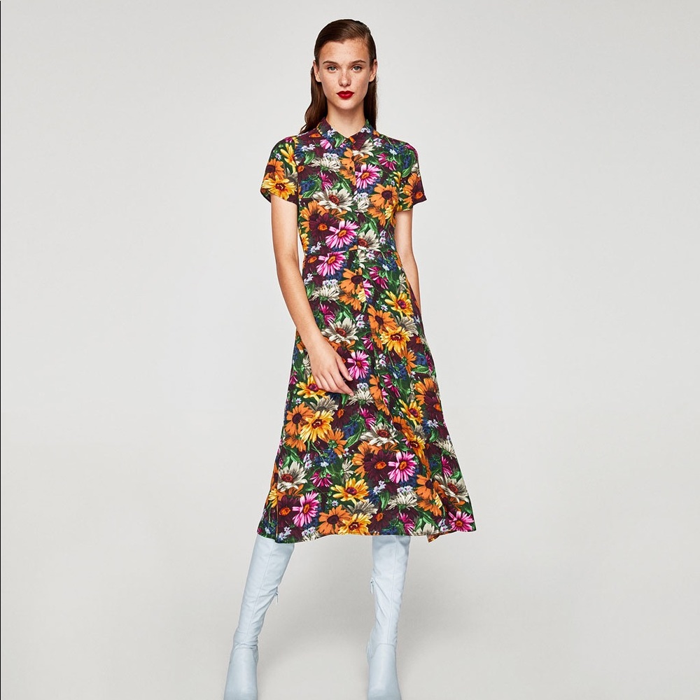 Zara flower shirt dress