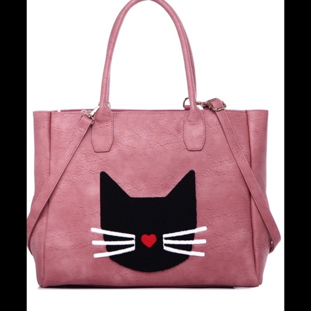 Large Vegan Tote (Pink Cat)