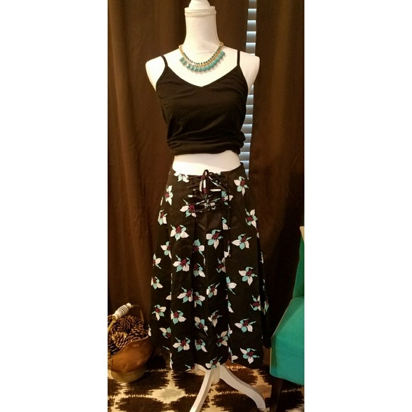 ANTHROPOLOGIE Floral Midi Skirt Lace Up - Picture 2 of 5