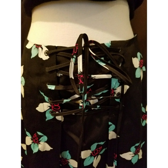 ANTHROPOLOGIE Floral Midi Skirt Lace Up - Picture 3 of 5