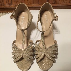 Rose gold t-strap heels