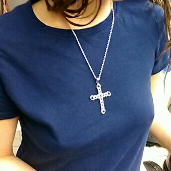 estate 925 Jewelry - 1.00ctw AAA Diamonds 316L Stainless Cross & Chain
