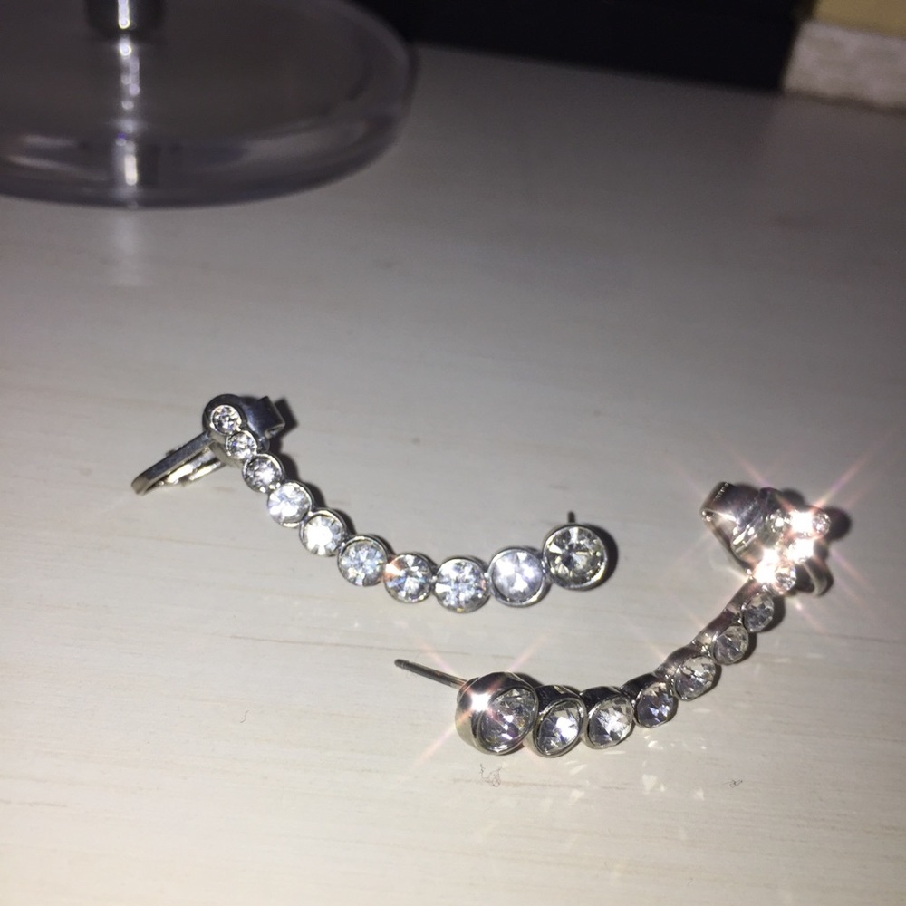 Silver Rhinestone Ear Cuff Earrings