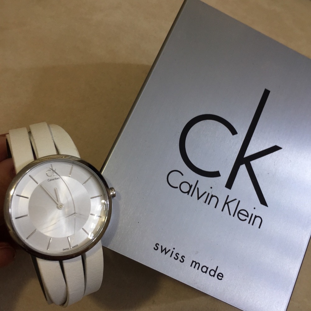 Calvin Klein White Leather Strap Watch