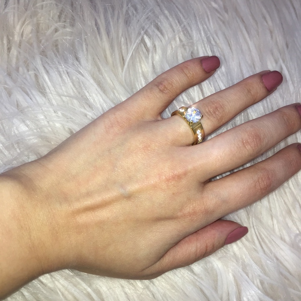 Gold Stainless Steel CZ Ring