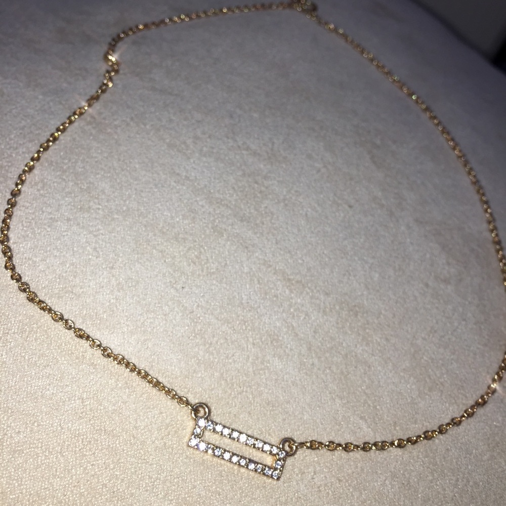 Gold rectangle rhinestone necklace