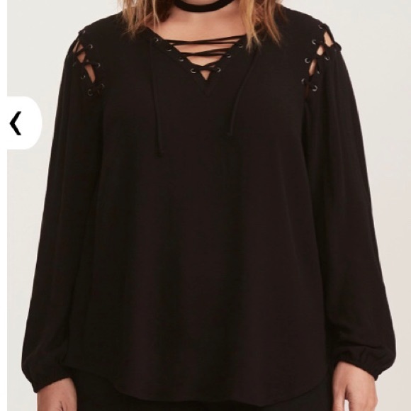 torrid Tops - NWT Torrid Black Lace Up Long Sleeve Blouse