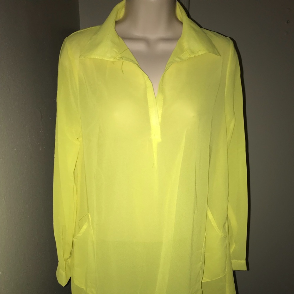 Brand New w/o Tags, Yellow Collard Sheer Dress.