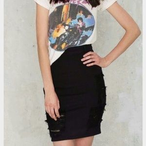 Black distressed pencil denim skirt